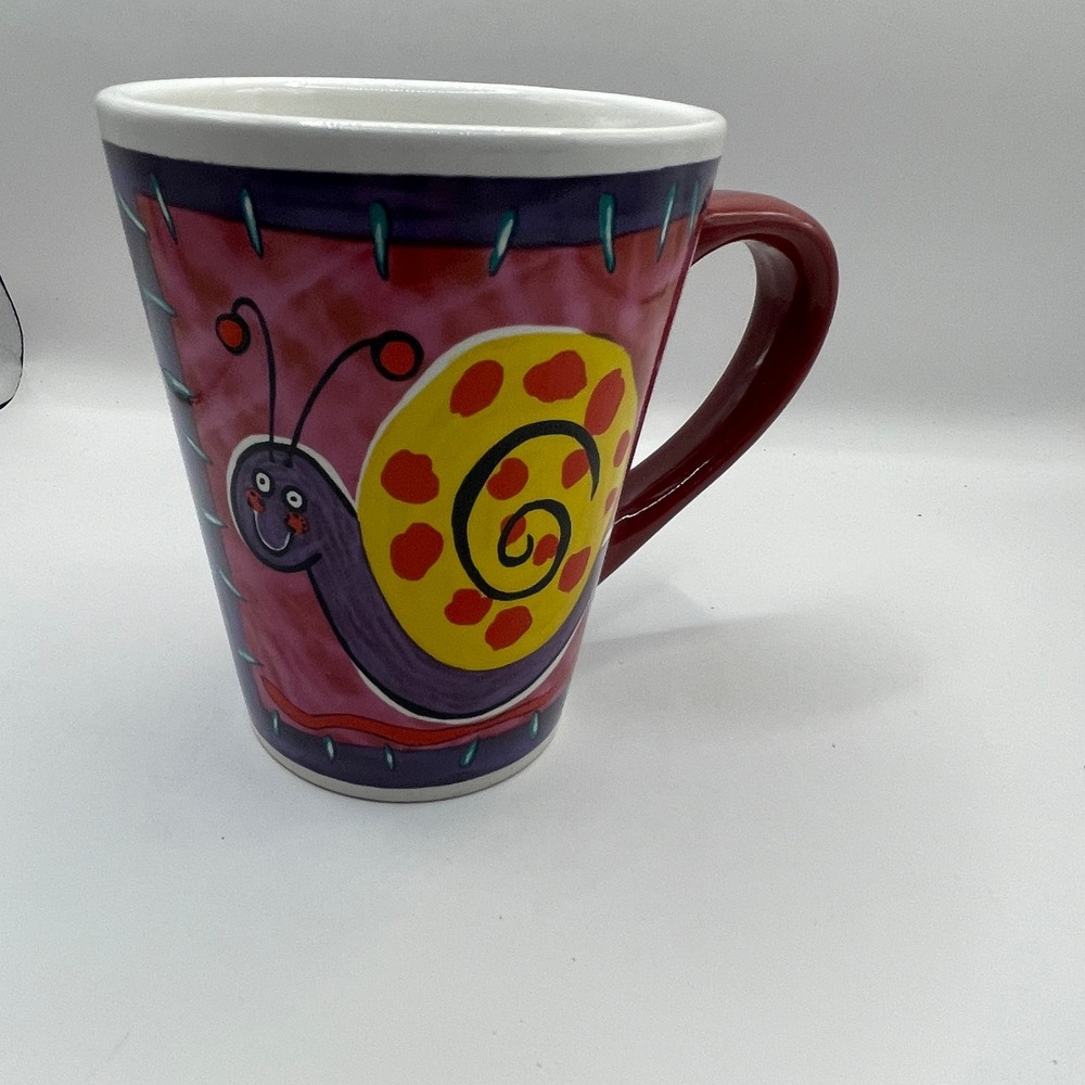 Happy Snail Coffee Mug Whimsical Garden Funky Ceramic Cup Whimsy Art Nature